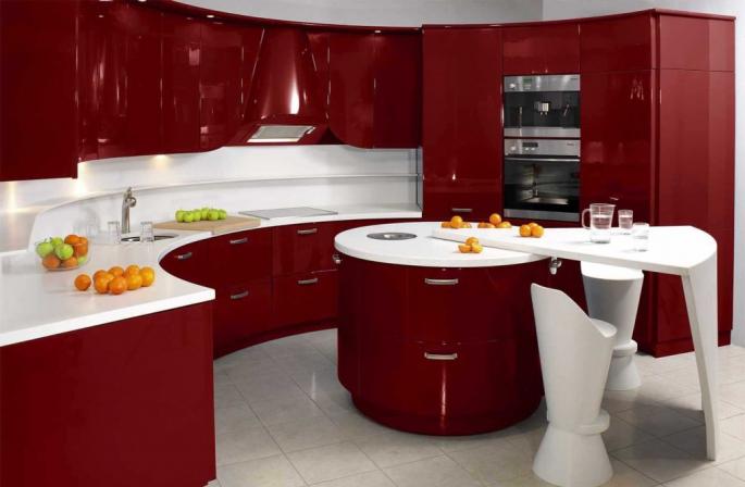 Кухня в красно-белых тонах Дизайн красной кухни фотогалерея интерьера